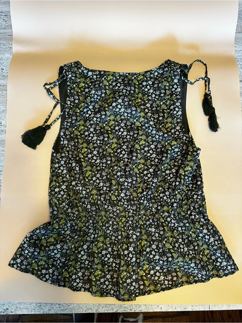 J. Crew Black Floral Tie-Shoulder Sleeveless Top